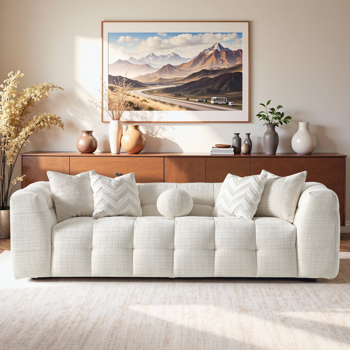 Alana Tufted Ivory Chenille Sofa by Ashcroft Imports at Eve Furniture