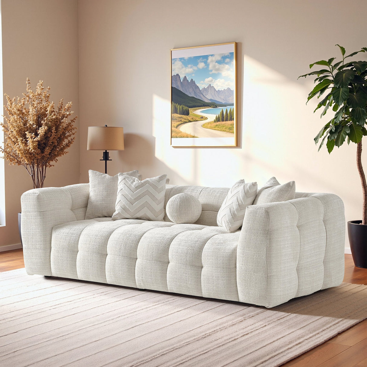 Alana Tufted Ivory Chenille Sofa by Ashcroft Imports at Eve Furniture
