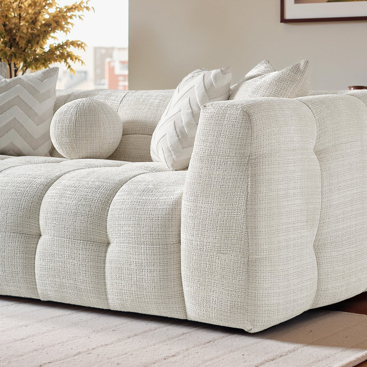 Alana Tufted Ivory Chenille Sofa by Ashcroft Imports at Eve Furniture