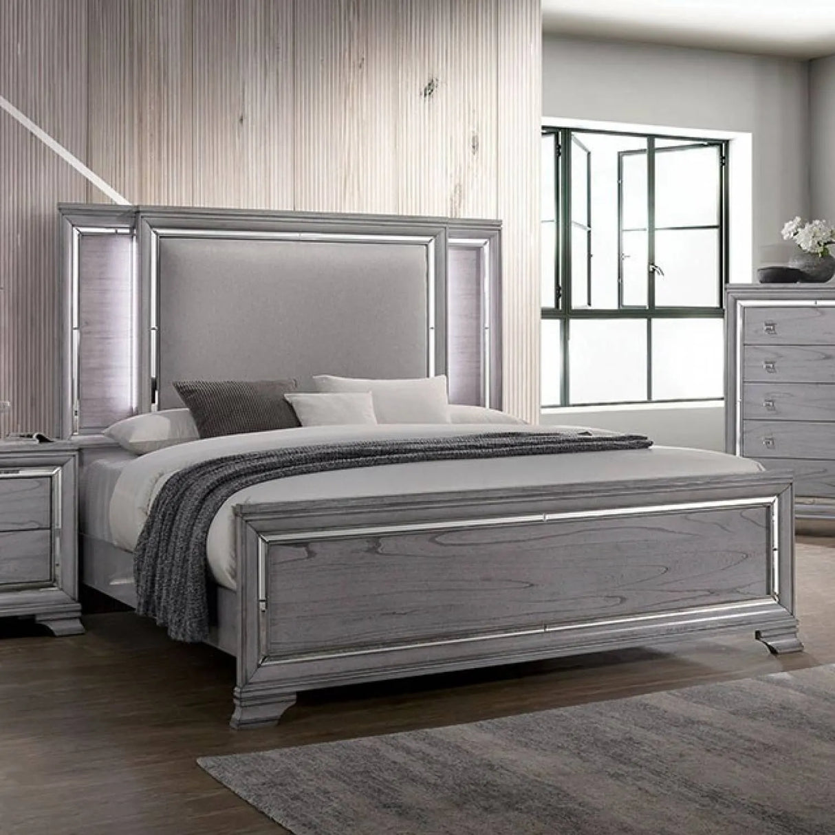 Alanis Light Gray 4-Piece Queen Bedroom Set by Furniture of America at Eve Furniture