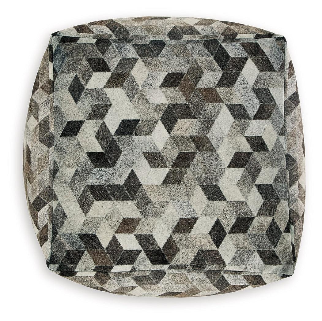 Albermarle Gray/Brown Pouf by Ashley at Eve Furniture