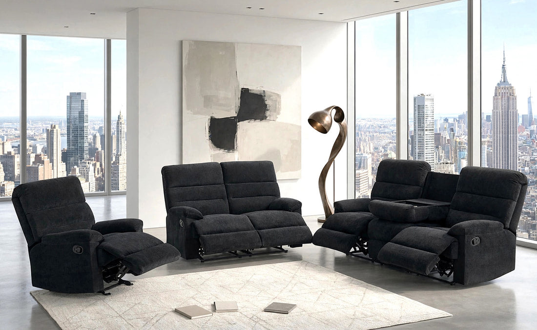 Albert Black Performance Fabric Reclining Living Room Set by Happy Homes at Eve Furniture