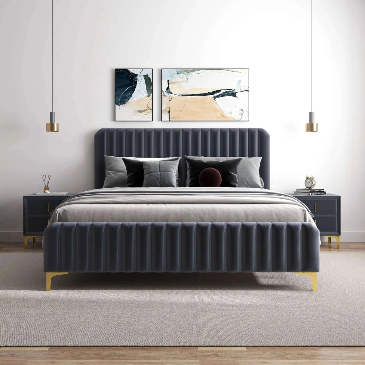 Bethany Velvet Upholstered Platform Bed Queen by Ashcroft Imports at Eve Furniture