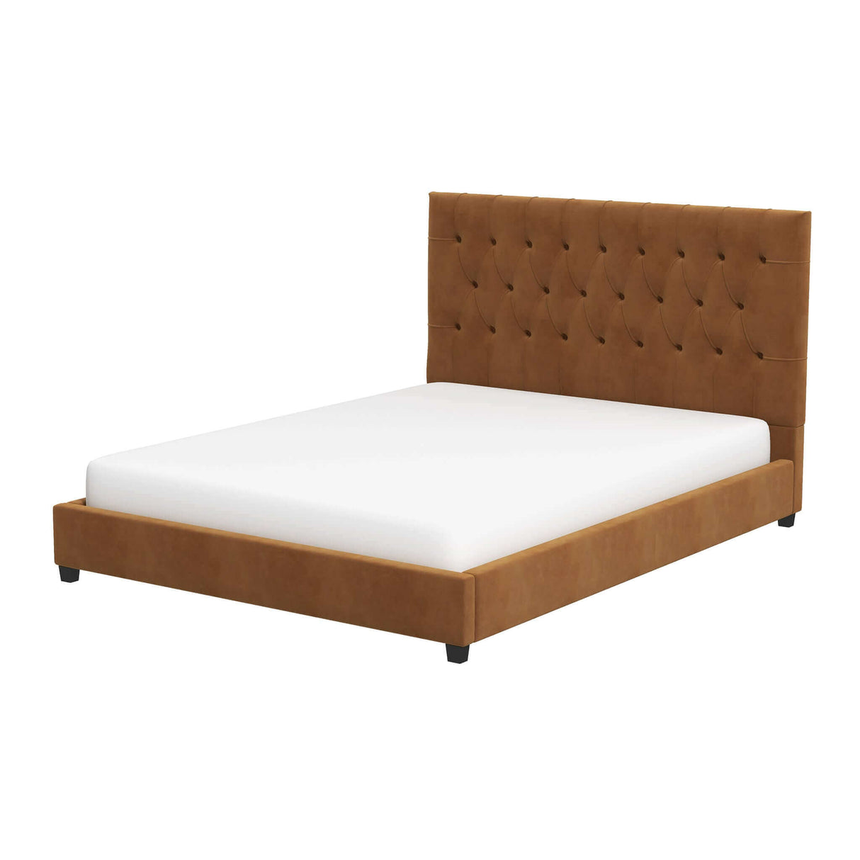 Donald Mid Century Modern Cognac Velvet Platform Bed Queen by Ashcroft Imports at Eve Furniture
