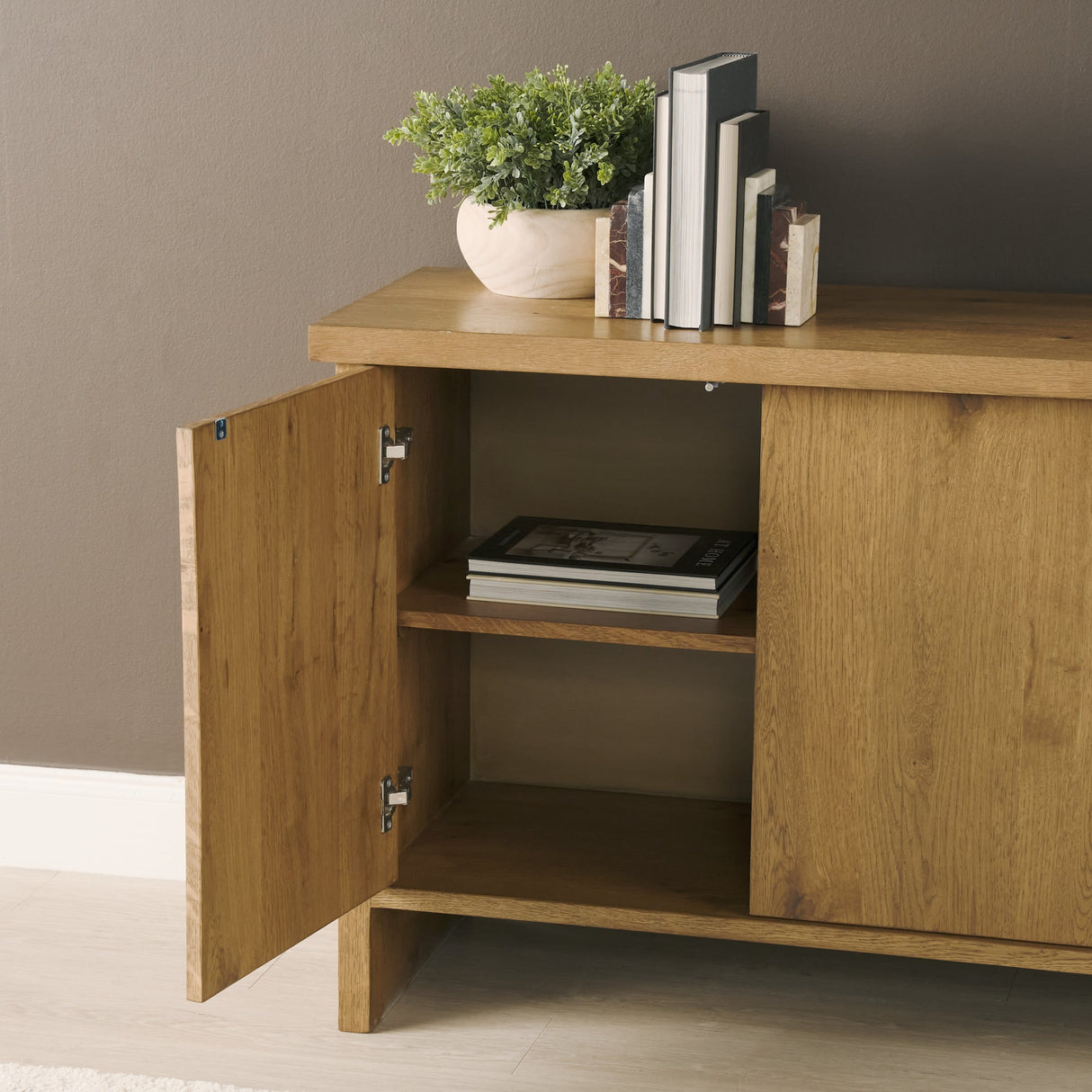 Alcott Brown Wood 4 Door Closed Sideboard by Mercana at Eve Furniture