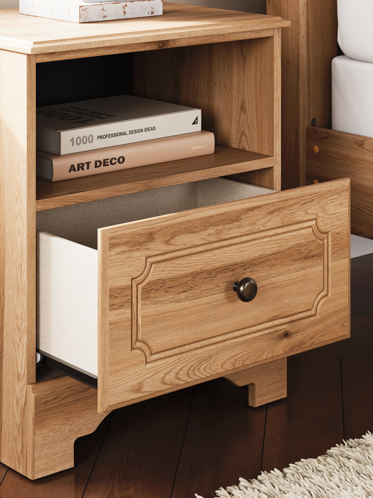 Aleaport Warm Brown King Panel Bed, Dresser, Mirror and Nightstand by Ashley at Eve Furniture