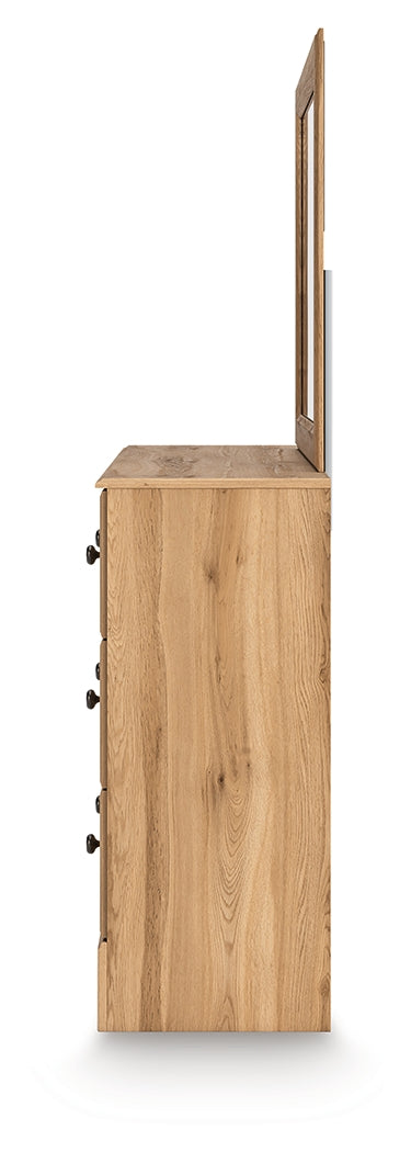 Aleaport Warm Brown King Panel Bed, Dresser, Mirror and Nightstand by Ashley at Eve Furniture