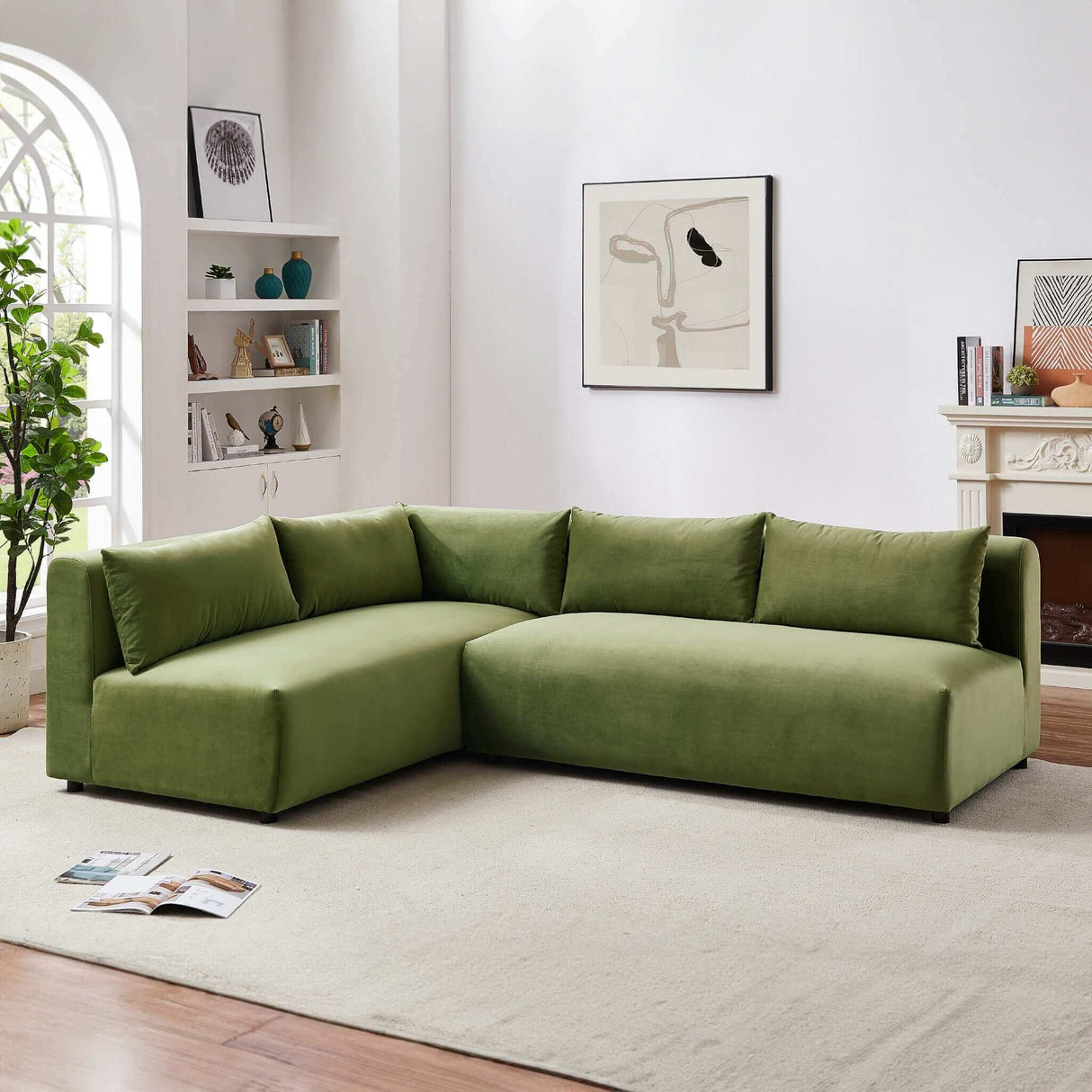 Aleny Green Velvet Modular Corner Sofa by Ashcroft Furniture at Eve Furniture