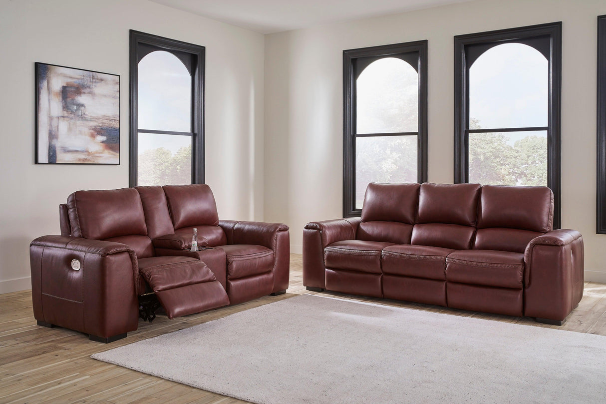 Alessandro Garnet Dual Power Leather Reclining Living Room Set by Ashley at Eve Furniture