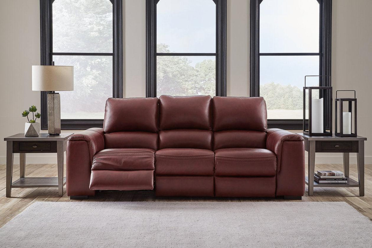 Alessandro Garnet Dual Power Leather Reclining Sofa by Ashley at Eve Furniture
