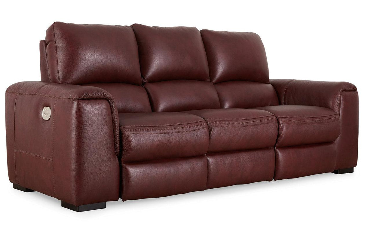 Alessandro Garnet Dual Power Leather Reclining Sofa by Ashley at Eve Furniture
