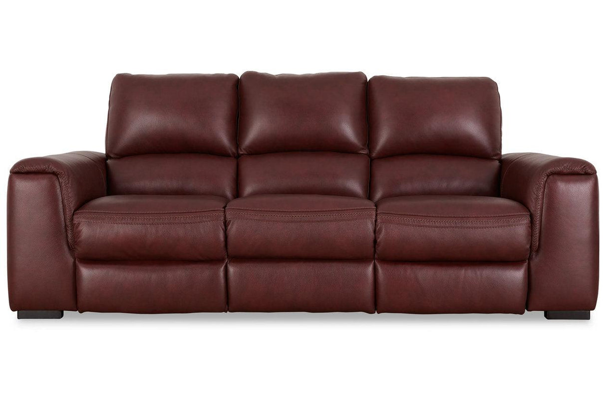 Alessandro Garnet Dual Power Leather Reclining Sofa by Ashley at Eve Furniture