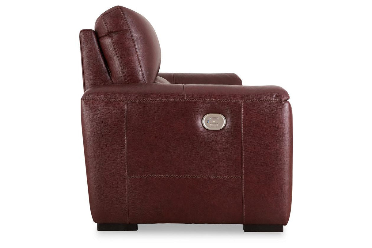 Alessandro Garnet Dual Power Leather Reclining Sofa by Ashley at Eve Furniture
