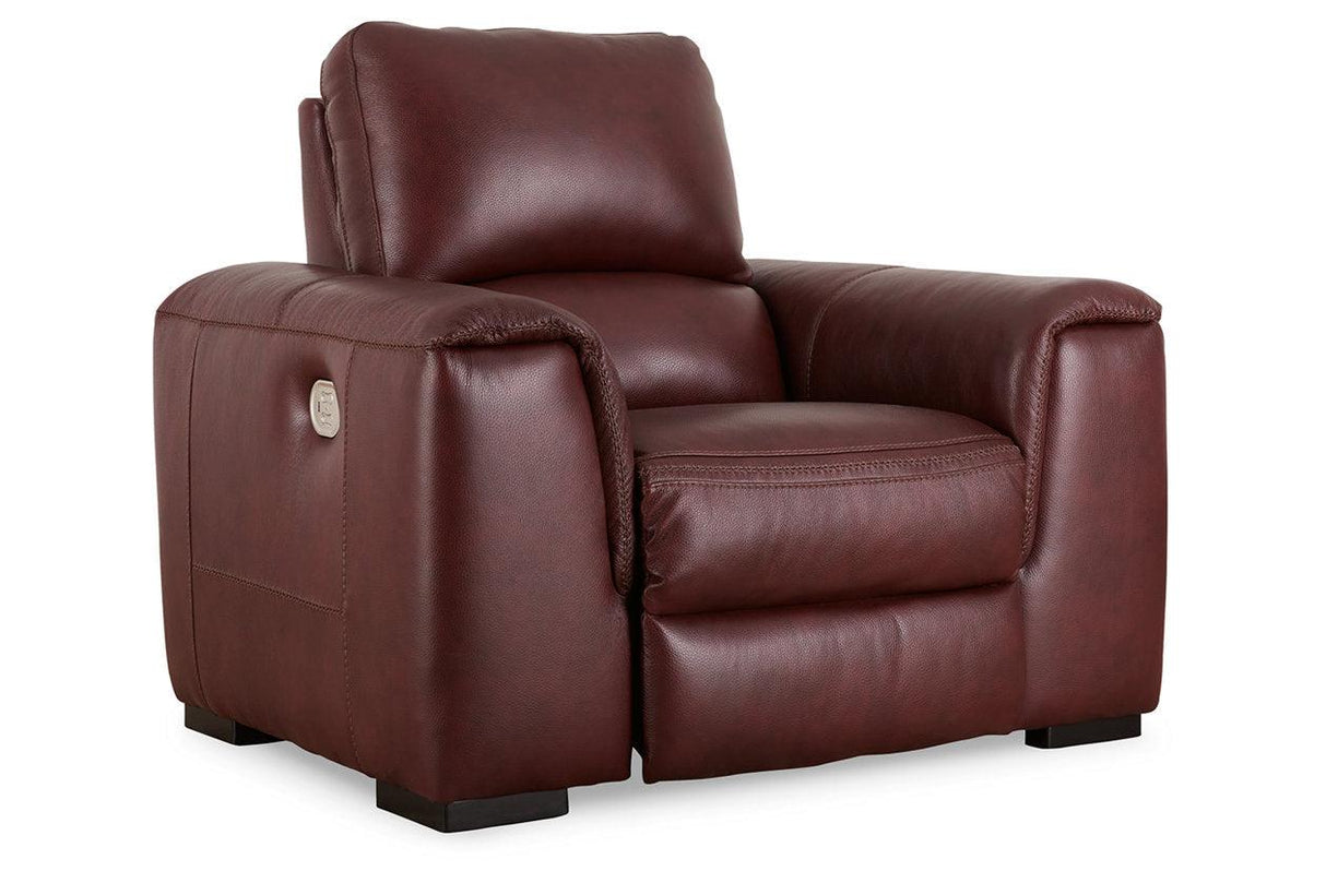 Alessandro Garnet Oversized Dual Power Leather Recliner by Ashley at Eve Furniture