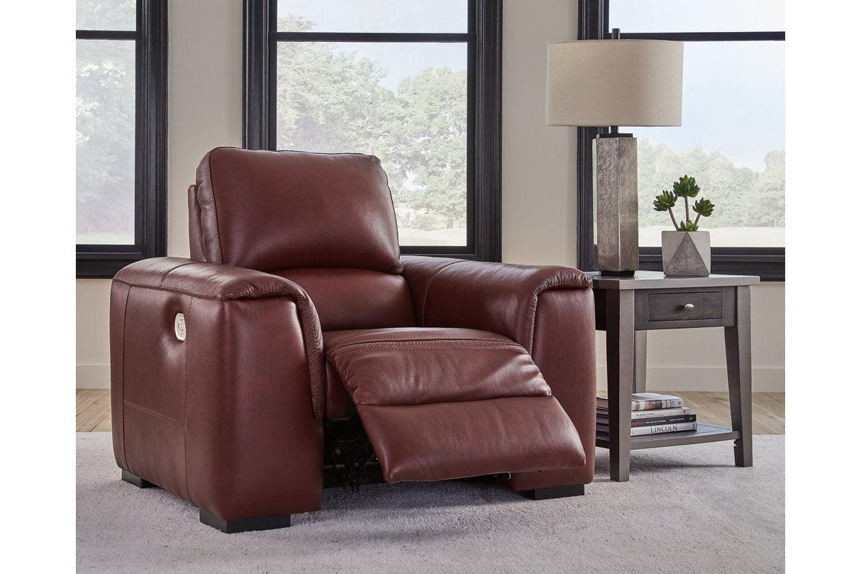 Alessandro Garnet Oversized Dual Power Leather Recliner by Ashley at Eve Furniture