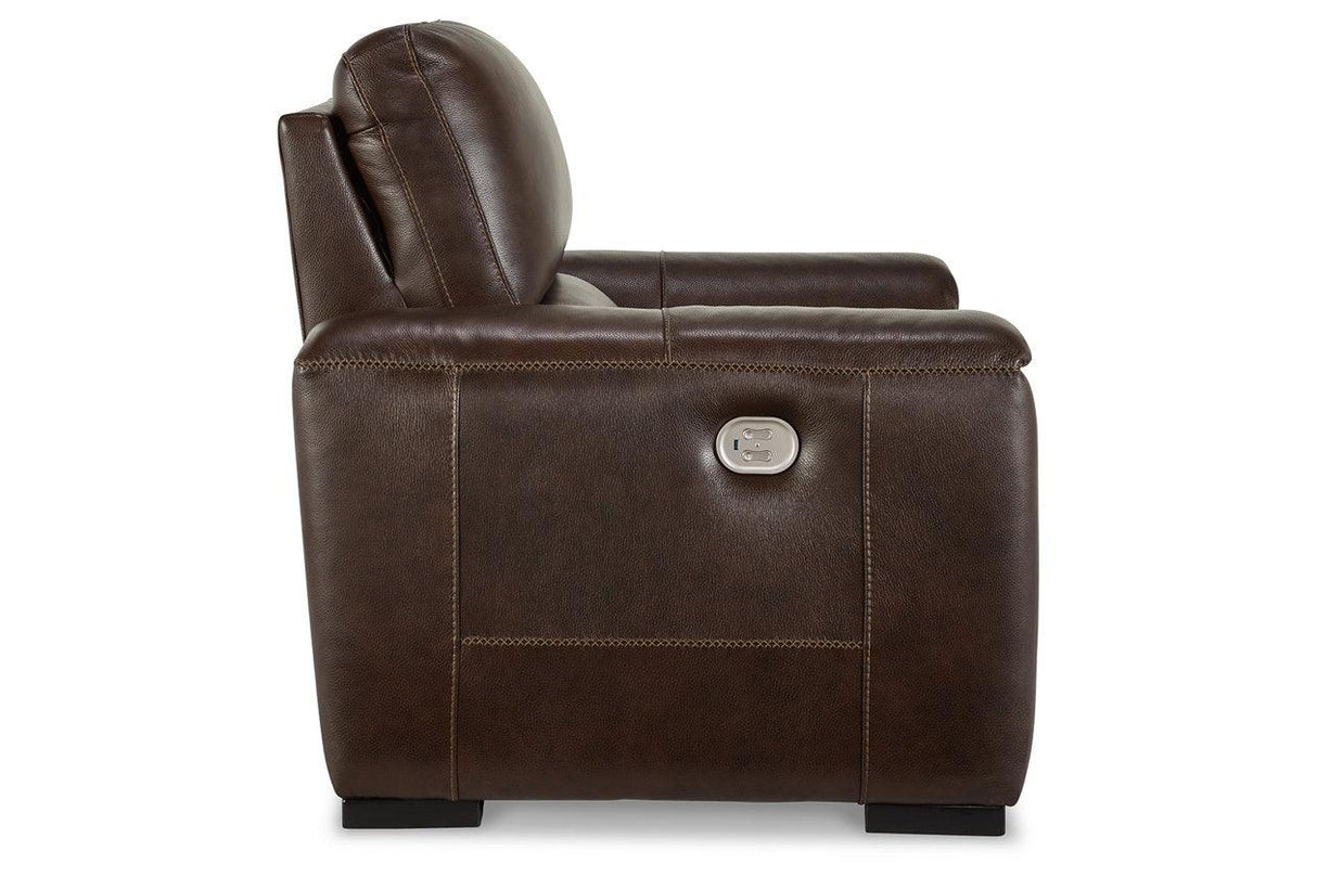 Alessandro Walnut Oversized Dual Power Leather Recliner by Ashley at Eve Furniture