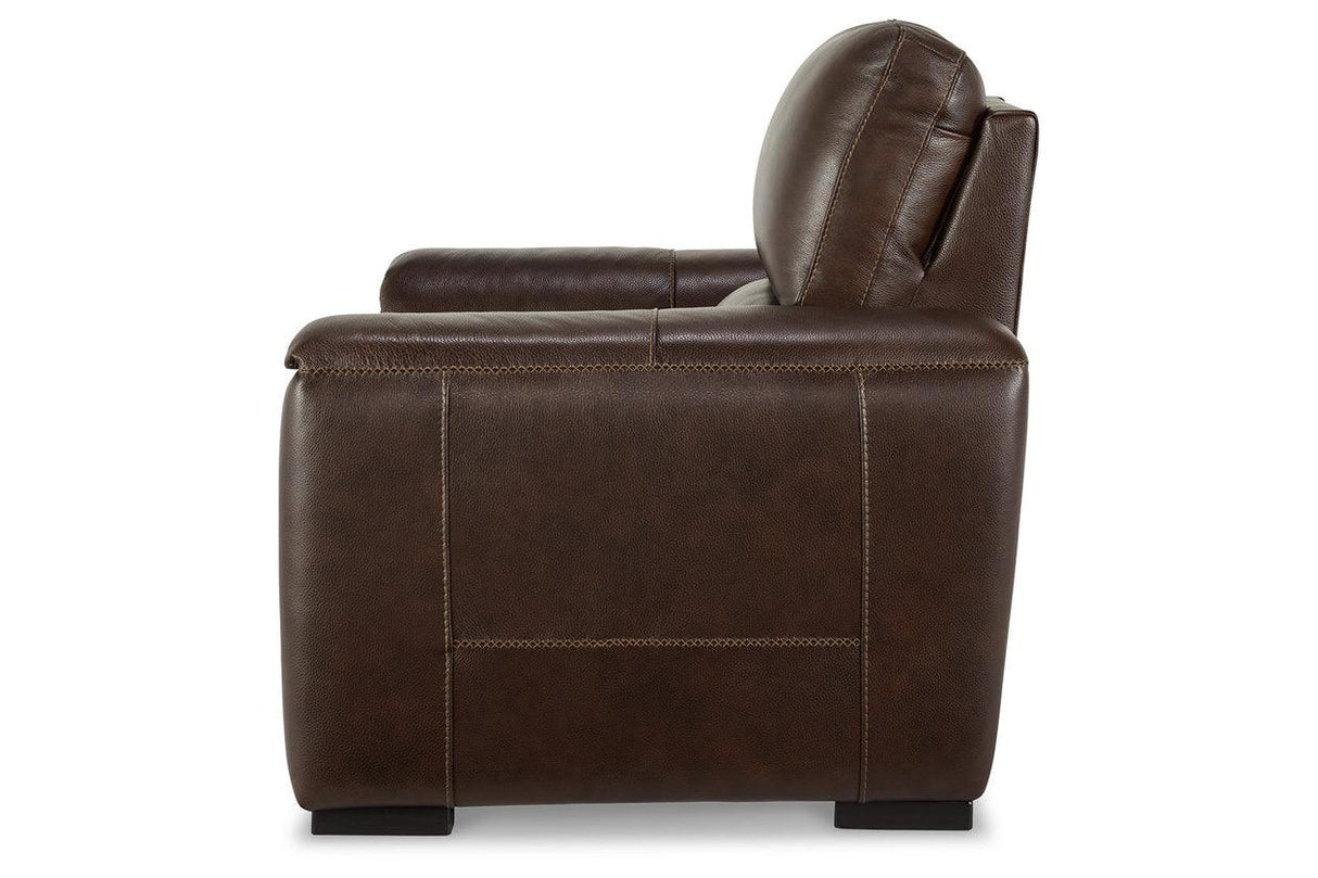 Alessandro Walnut Oversized Dual Power Leather Recliner by Ashley at Eve Furniture