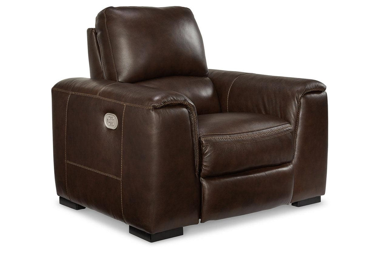 Alessandro Walnut Oversized Dual Power Leather Recliner by Ashley at Eve Furniture