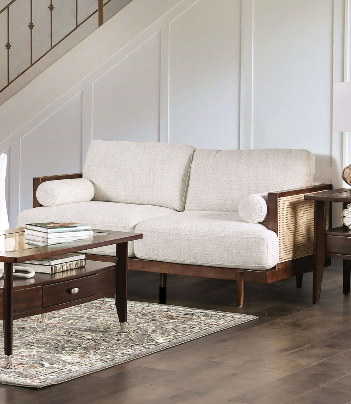 Alesund Beige/Walnut Sofa & Loveseat by Furniture of America at Eve Furniture