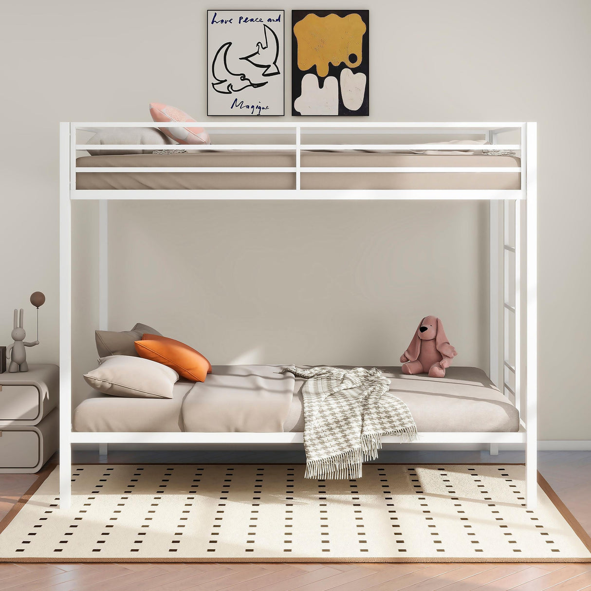 Alevera Metal Twin Over Twin Bunk Bed with Ladder White by Coaster at Eve Furniture