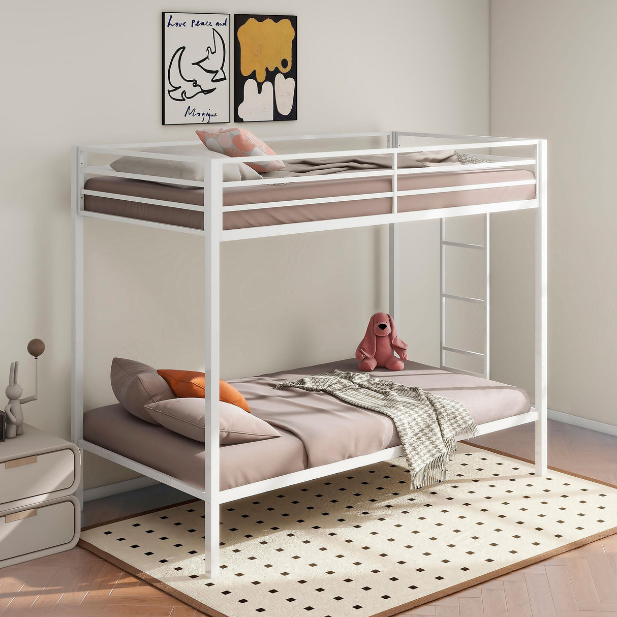Alevera Metal Twin Over Twin Bunk Bed with Ladder White by Coaster at Eve Furniture