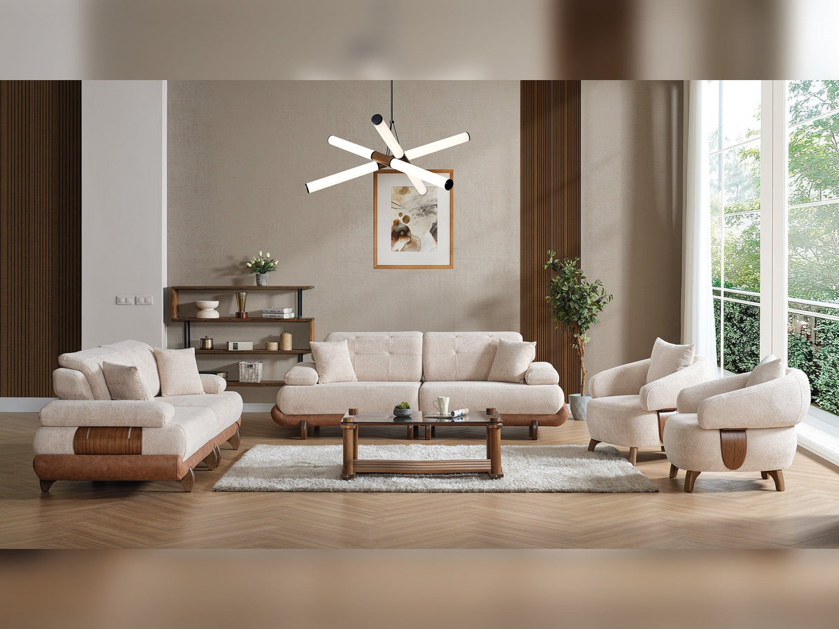 Alexa 4-pieces (Sofa & Module Sofa & 2 Chair) Livingroom Set Cream by Furnia at Eve Furniture