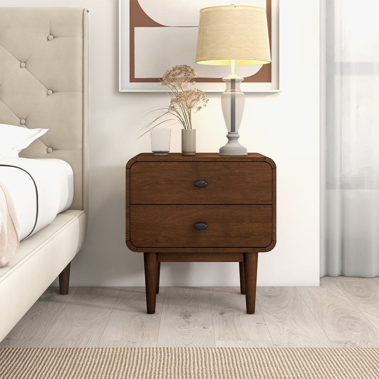 Alexa Mid Century Modern Style Night Stand 2-Drawer by Ashcroft Furniture at Eve Furniture