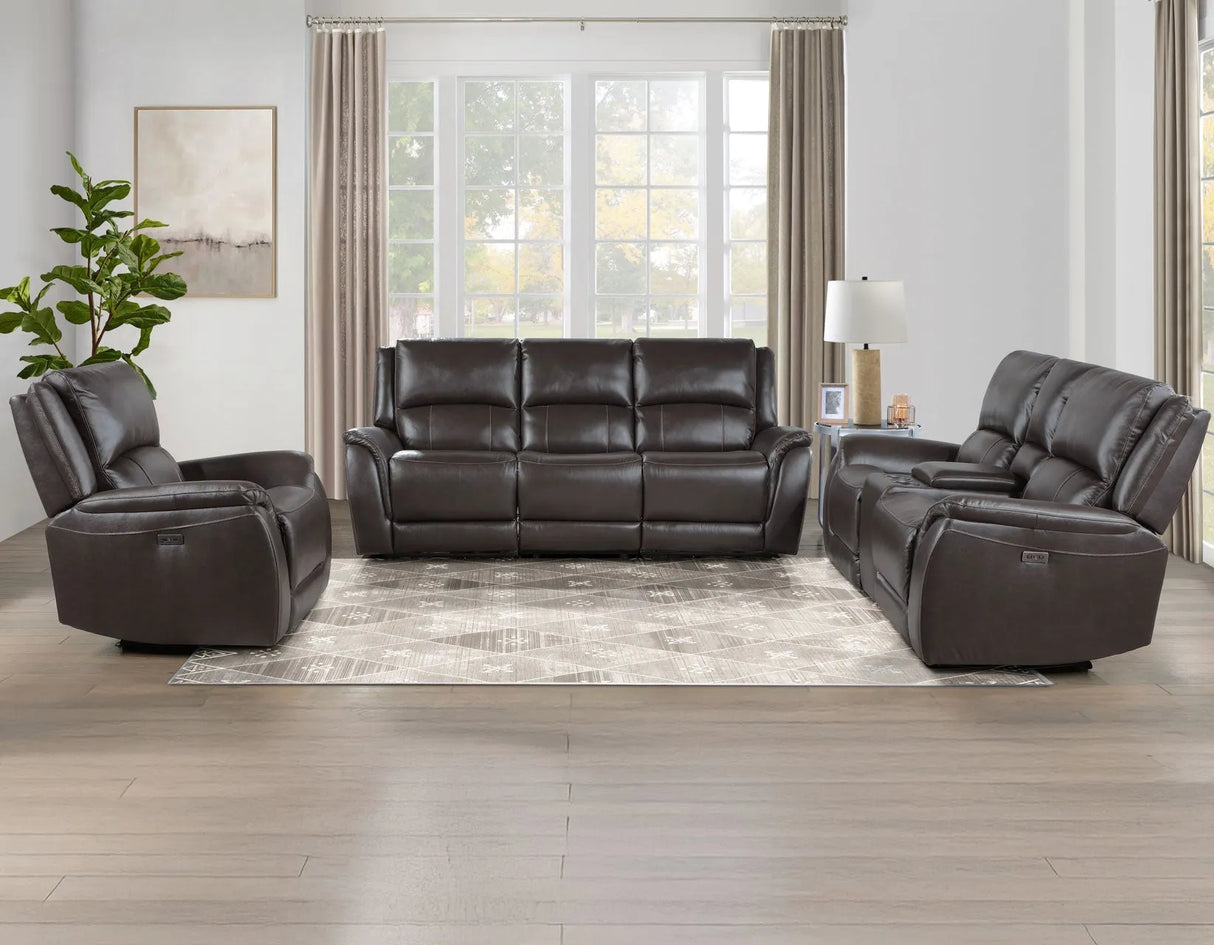 Alexandria Chocolate Power Leather Reclining Sofa by Steve Silver at Eve Furniture