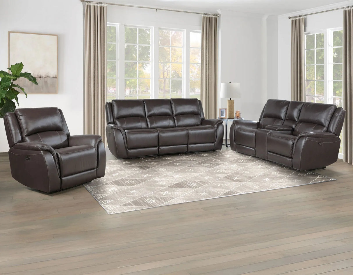 Alexandria Chocolate Power Leather Reclining Sofa by Steve Silver at Eve Furniture