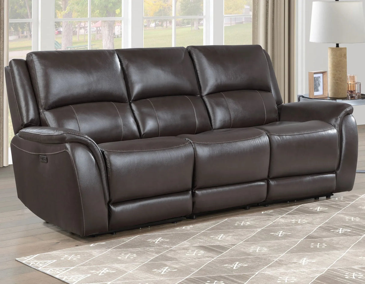Alexandria Chocolate Power Leather Reclining Sofa by Steve Silver at Eve Furniture