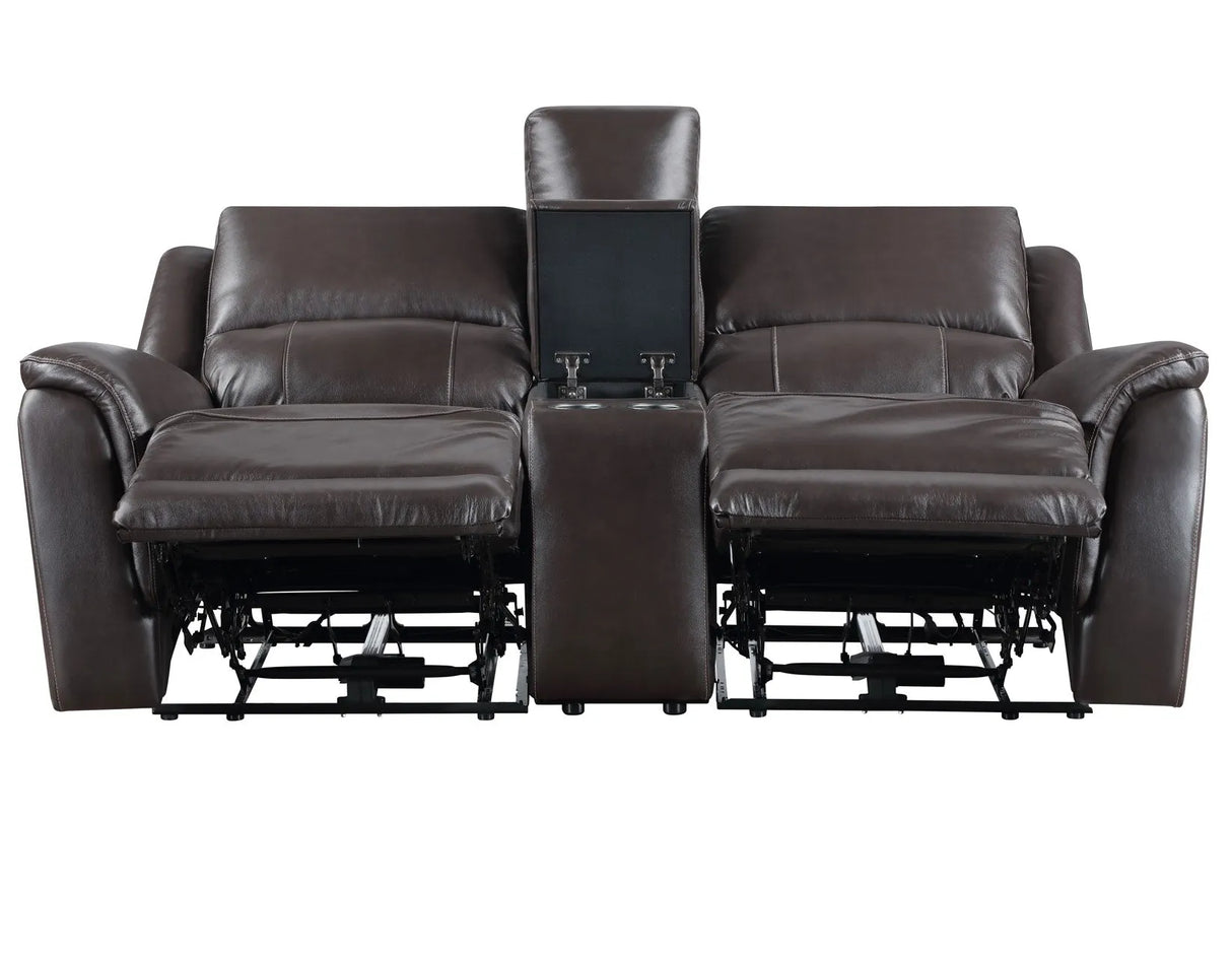 Alexandria Chocolate Top-Grain Leather Power Reclining Console Loveseat by Steve Silver at Eve Furniture