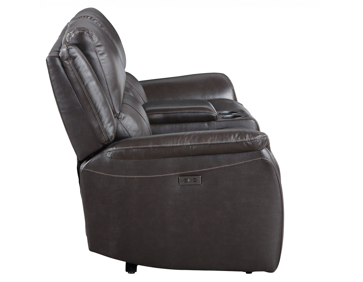 Alexandria Chocolate Top-Grain Leather Power Reclining Console Loveseat by Steve Silver at Eve Furniture