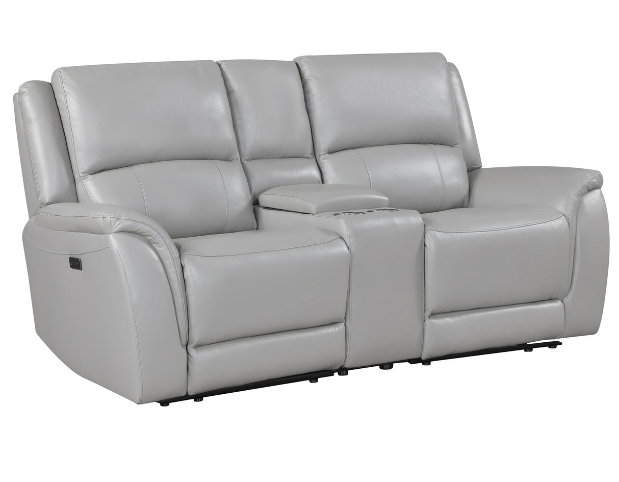 Alexandria Stone Top-Grain Leather Power Reclining Console Loveseat by Steve Silver at Eve Furniture