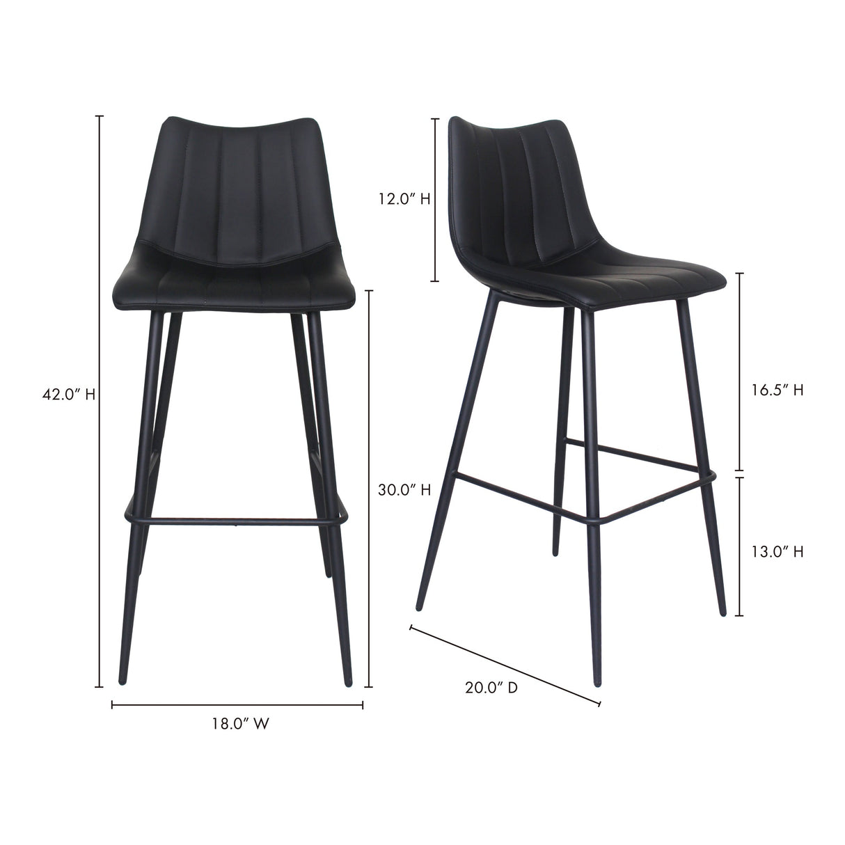Alibi Matte Black Barstool (Set of 2) by Moe's Home at Eve Furniture