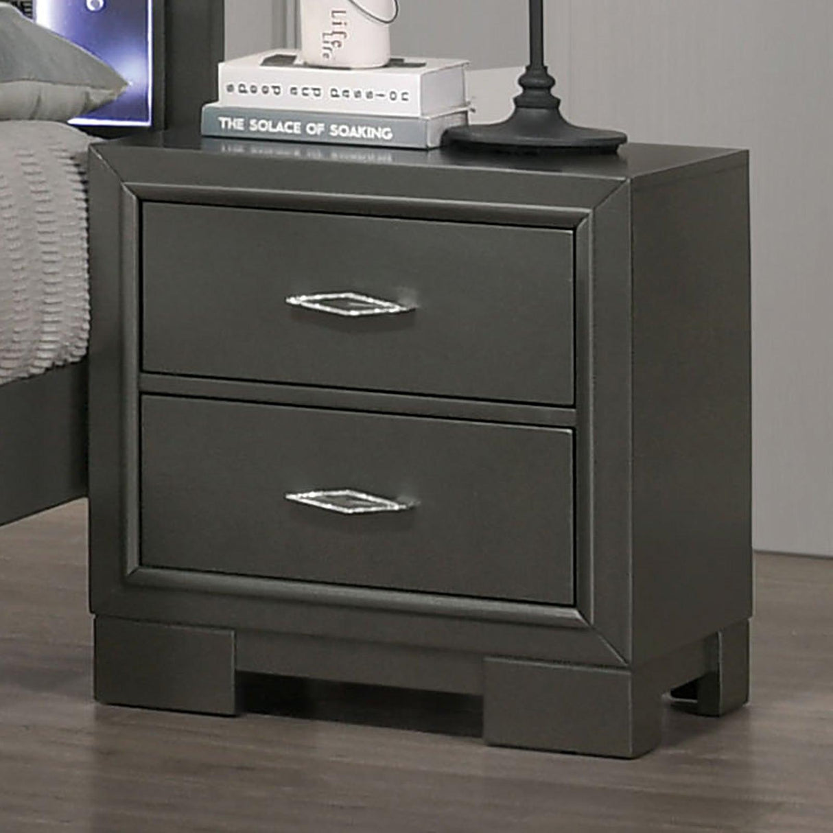 Alison Metallic Gray Night Stand by Furniture of America at Eve Furniture