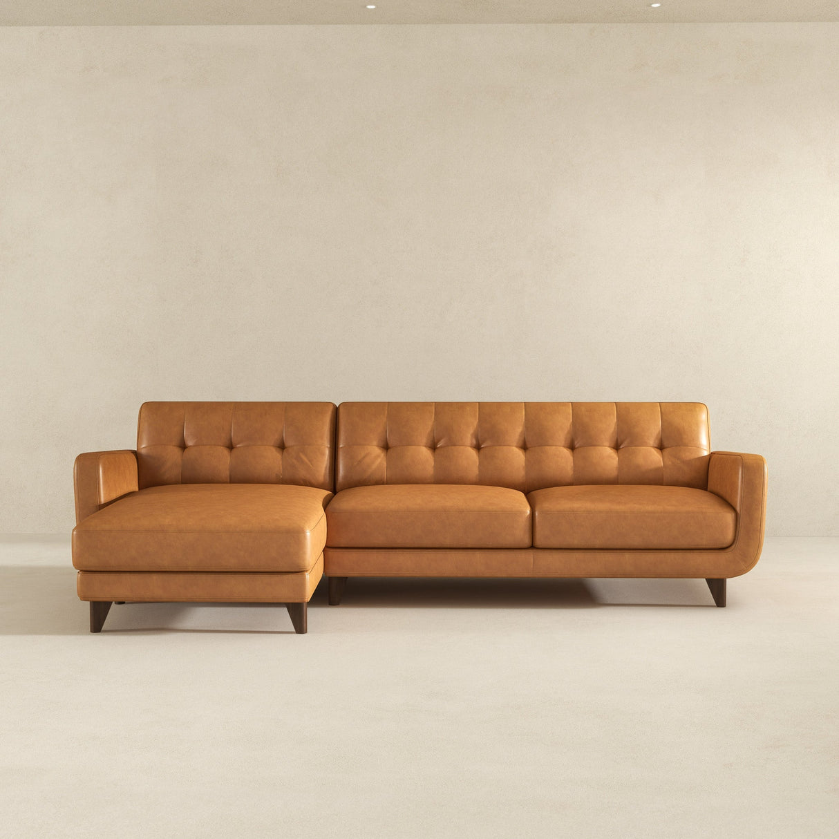 Allison Left-Facing Tan Leather Sectional Sofa by Ashcroft Furniture at Eve Furniture