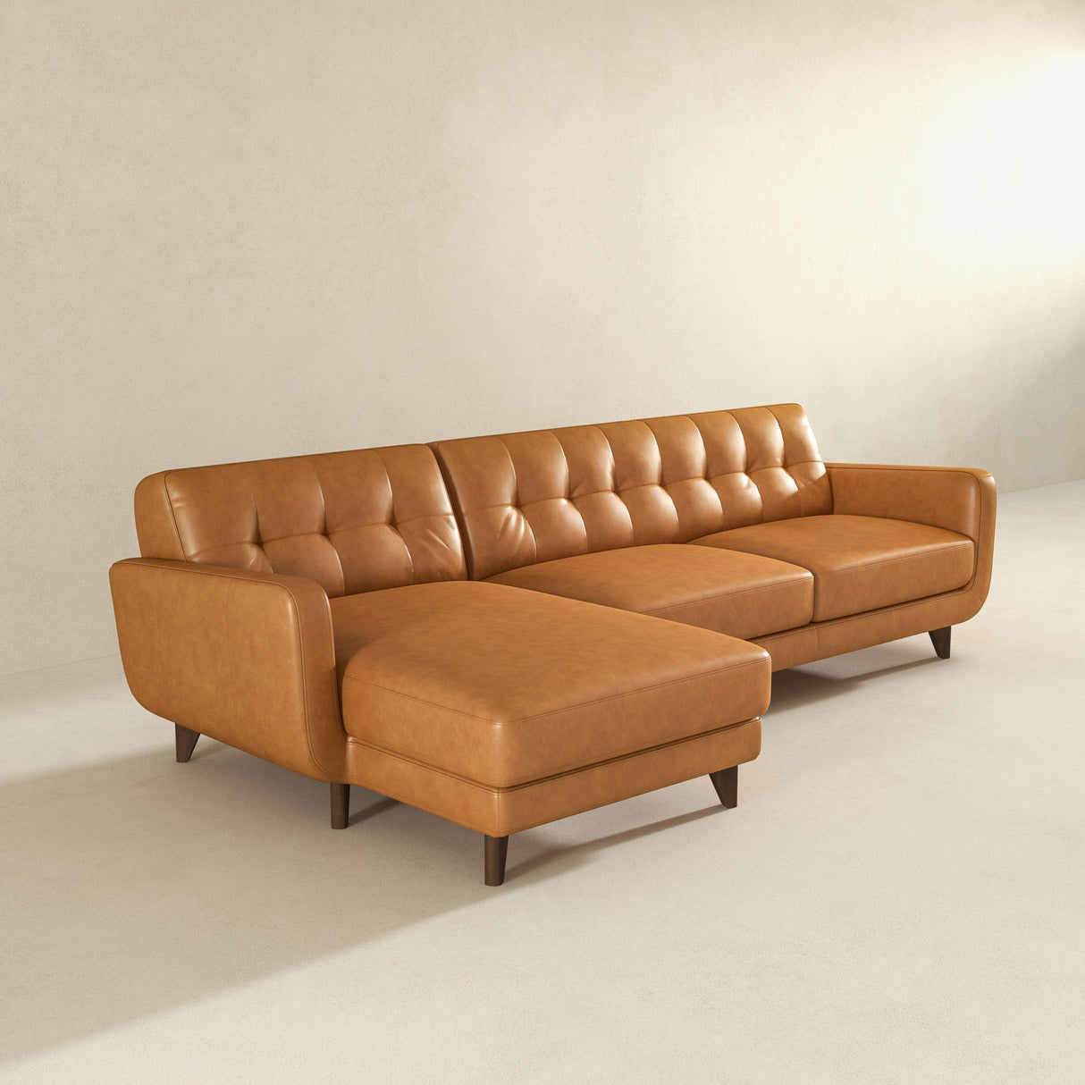Allison Left-Facing Tan Leather Sectional Sofa by Ashcroft Furniture at Eve Furniture