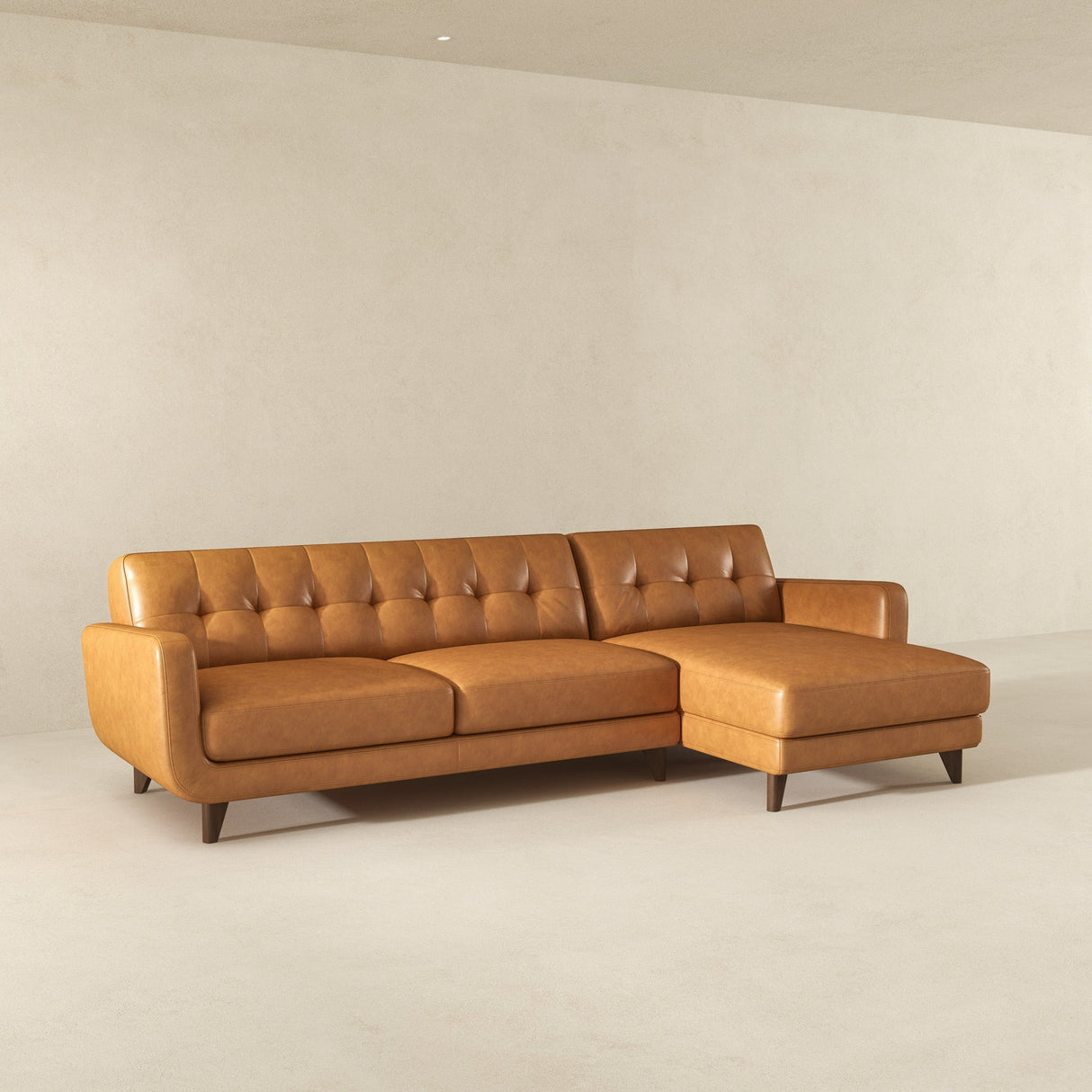 Allison Right-Facing Tan Leather Sectional Sofa by Ashcroft Furniture at Eve Furniture