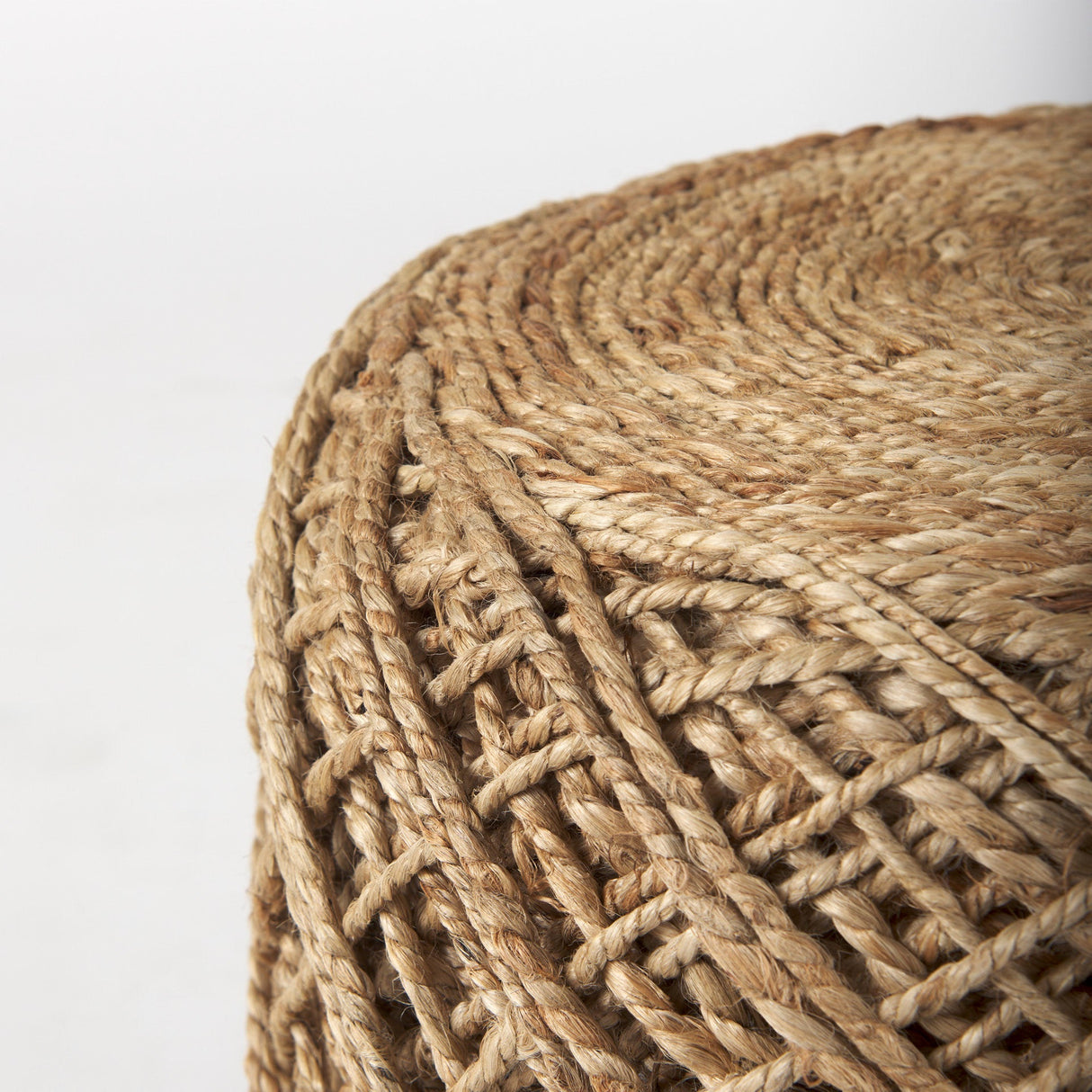 Allium Brown Handwoven Wool Cylindrical Pouf by Mercana at Eve Furniture