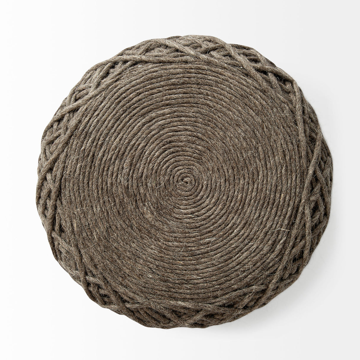 Allium Dark Brown Handwoven Wool Cylindrical Pouf by Mercana at Eve Furniture