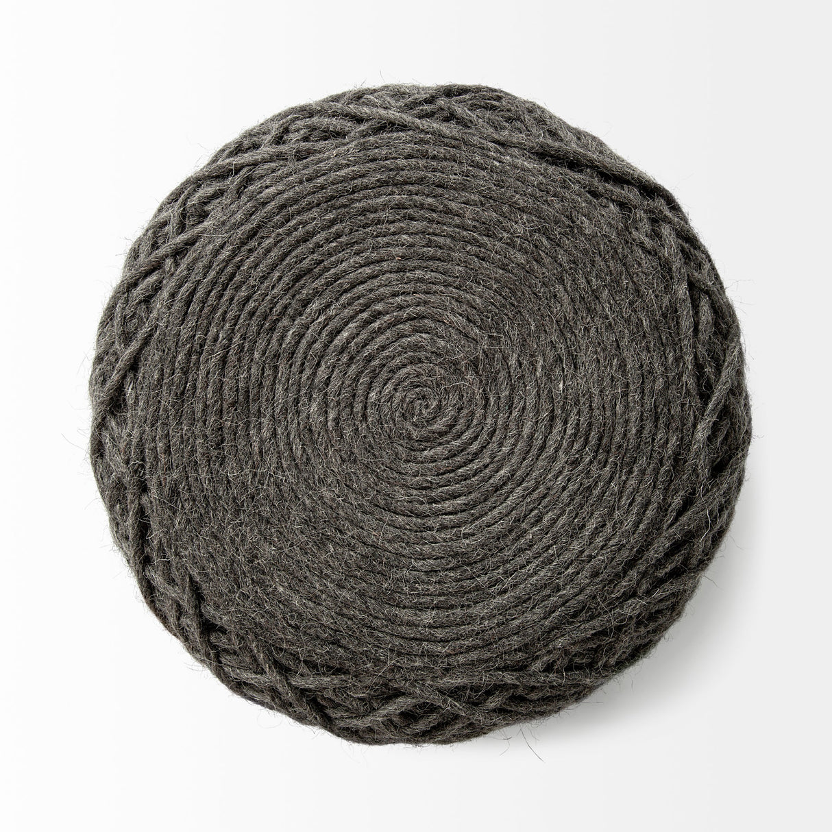 Allium Dark Gray Handwoven Wool Cylindrical Pouf by Mercana at Eve Furniture