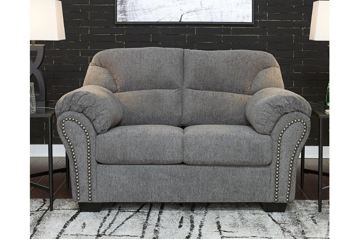 Allmaxx Pewter Fabric Loveseat by Ashley at Eve Furniture