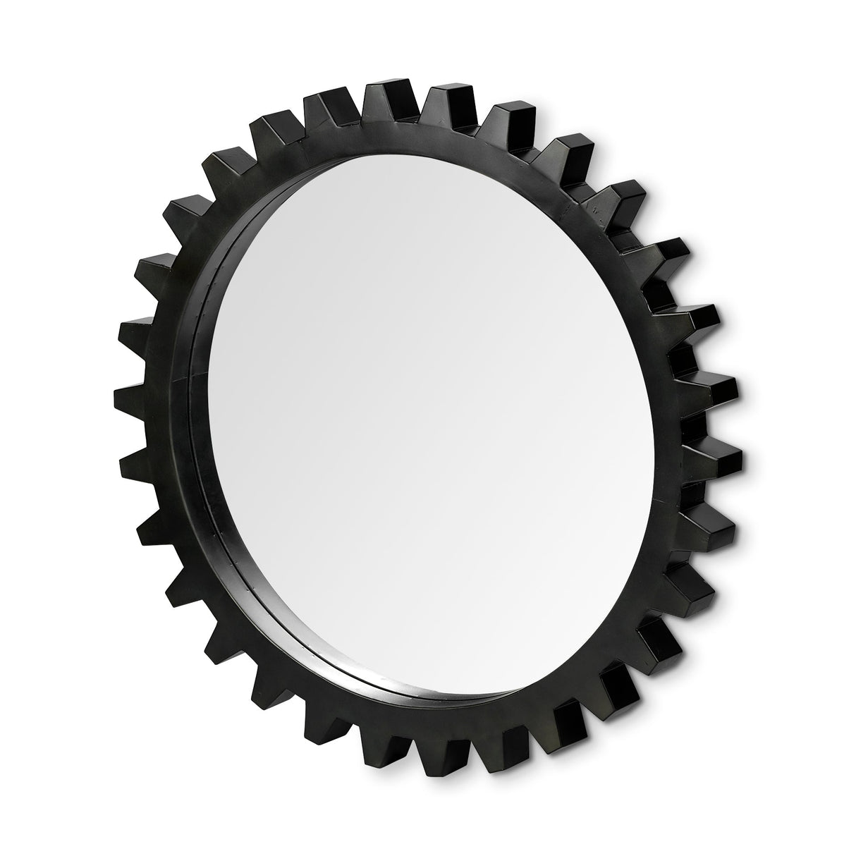 Alloy Cog Round Black Metal Frame Mirror by Mercana at Eve Furniture