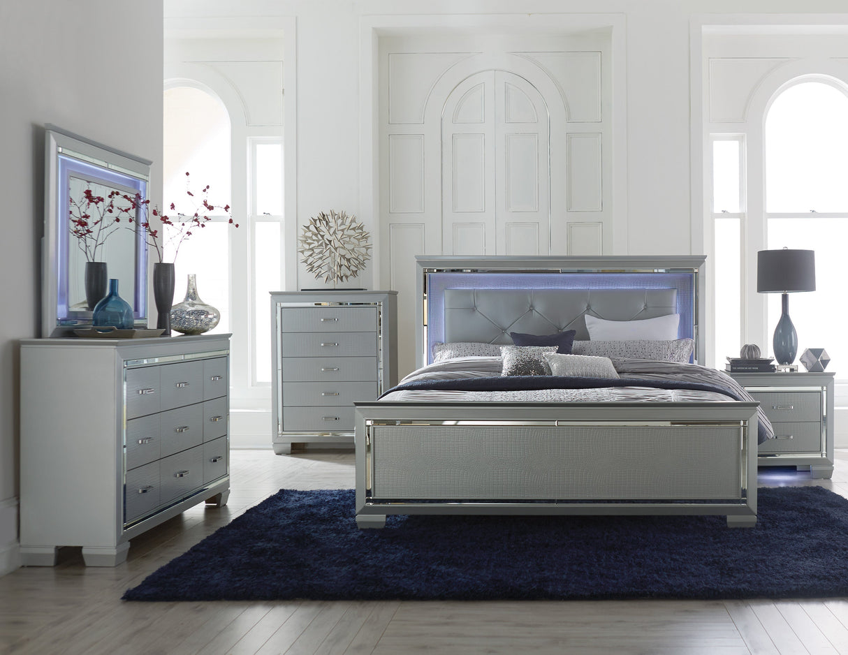Allura Silver California King LED Upholstered Panel Bed by Homelegance at Eve Furniture
