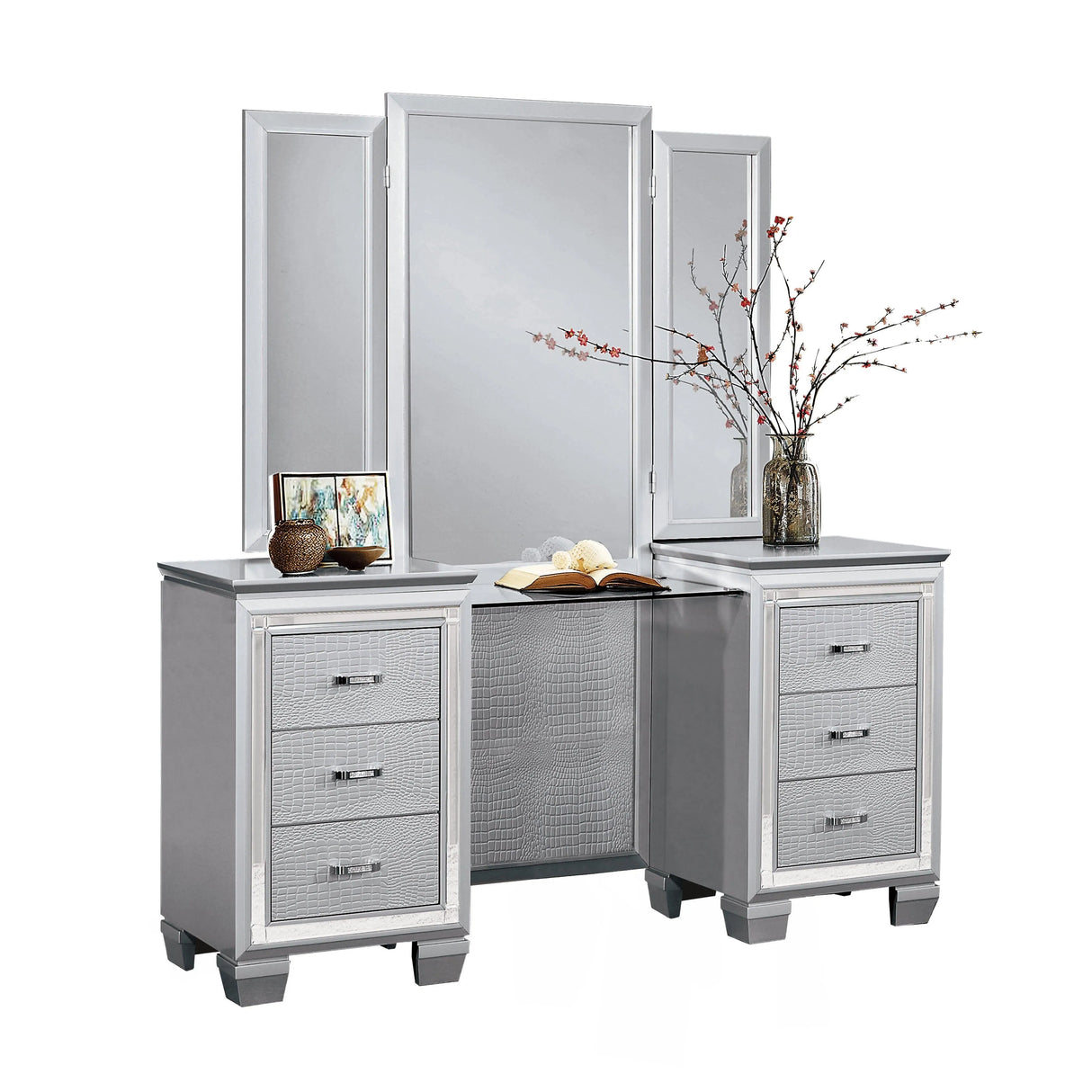 Allura Silver Vanity Dresser with Mirror by Homelegance at Eve Furniture