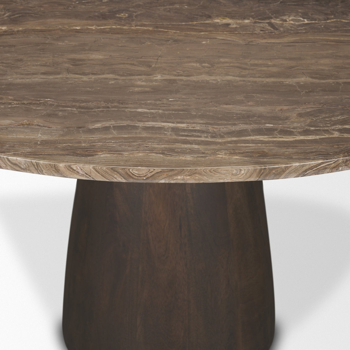 Allyson 54" Round Dark Brown w/ Cappuccino Marble Pedestal Dining Table by Mercana at Eve Furniture