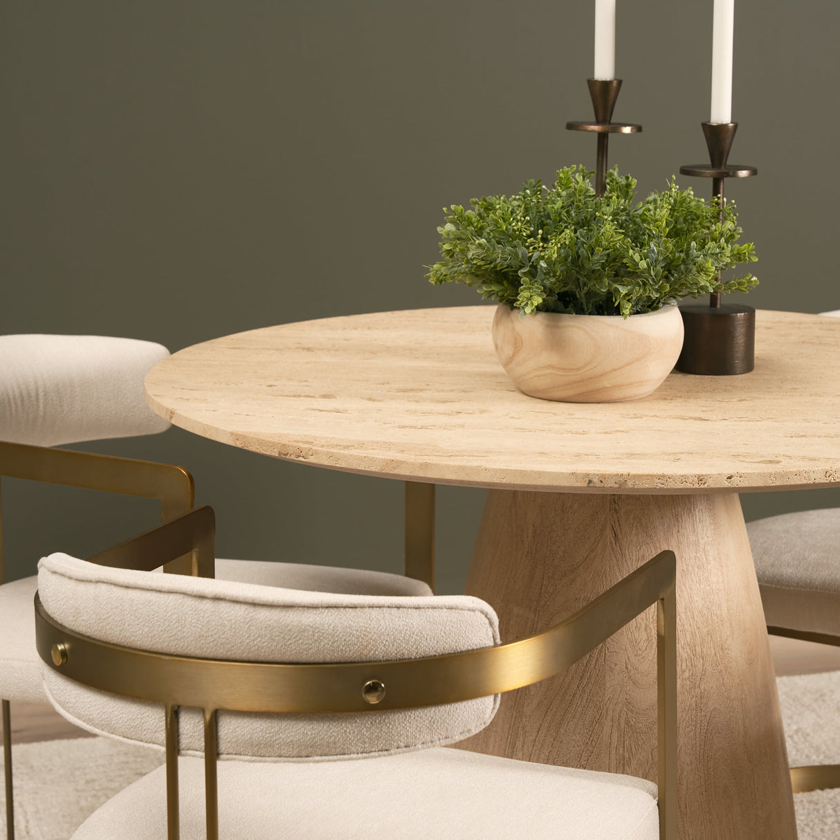 Allyson 42" Light Wood Base w/ Travertine Top Dining Table by Mercana at Eve Furniture
