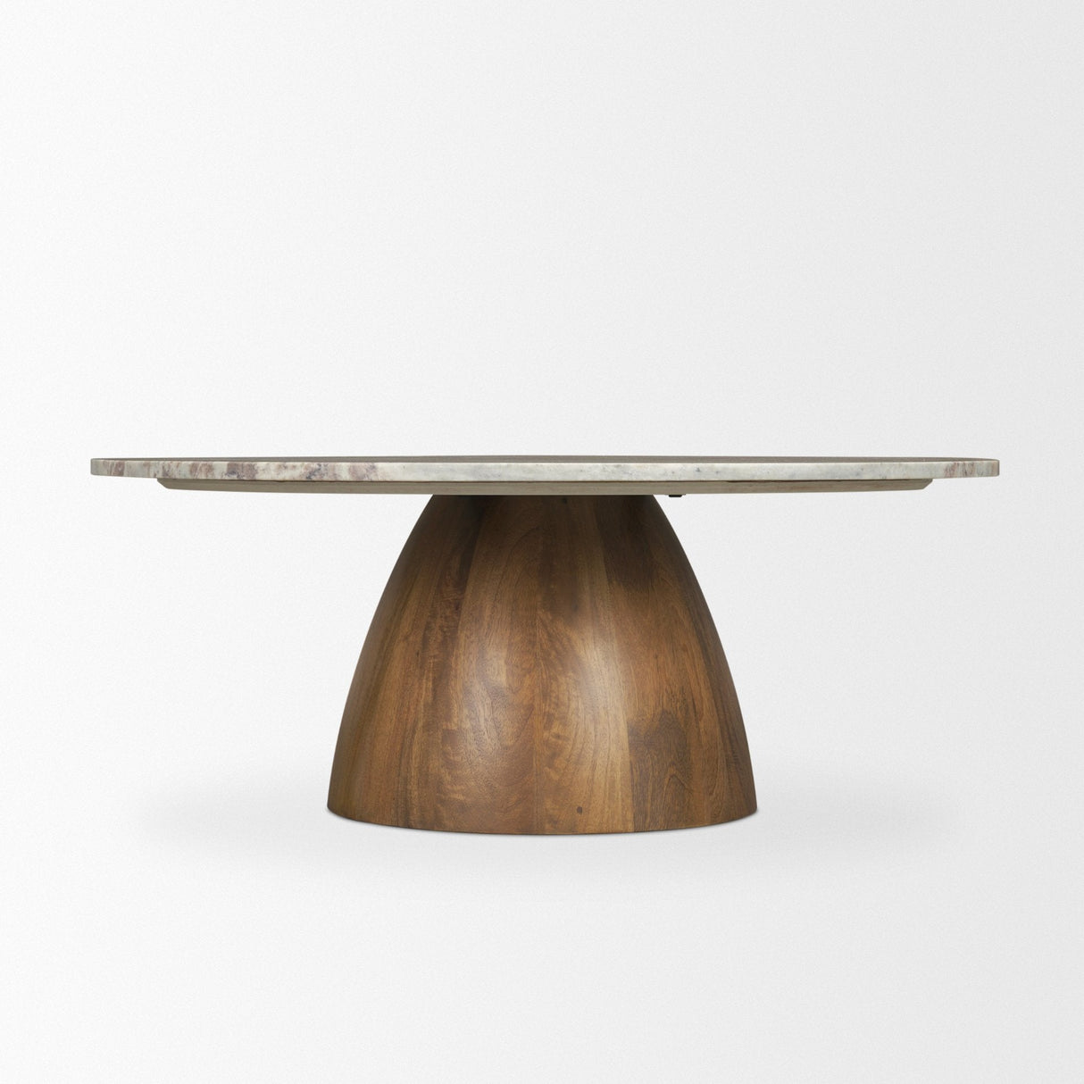 Allyson Round Brown Pedestal w/ Pink Marble Top Coffee Table by Mercana at Eve Furniture