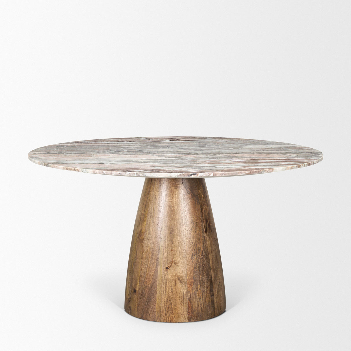 Allyson Round Brown Pedestal w/ Pink Marble Top Dining Table by Mercana at Eve Furniture
