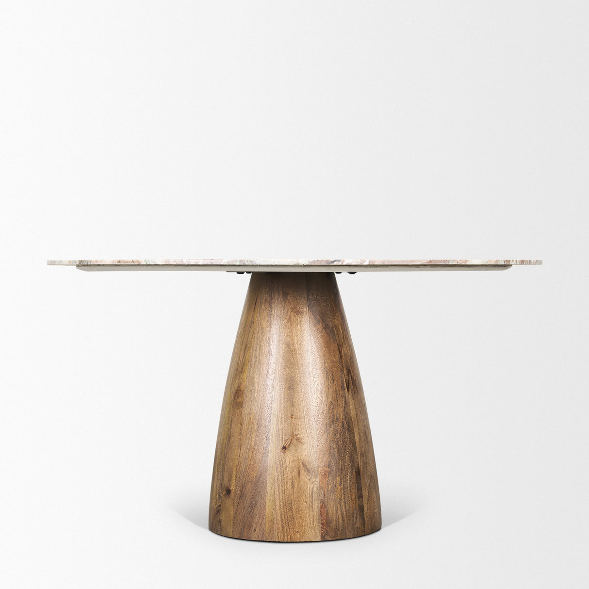 Allyson Round Brown Pedestal w/ Pink Marble Top Dining Table by Mercana at Eve Furniture